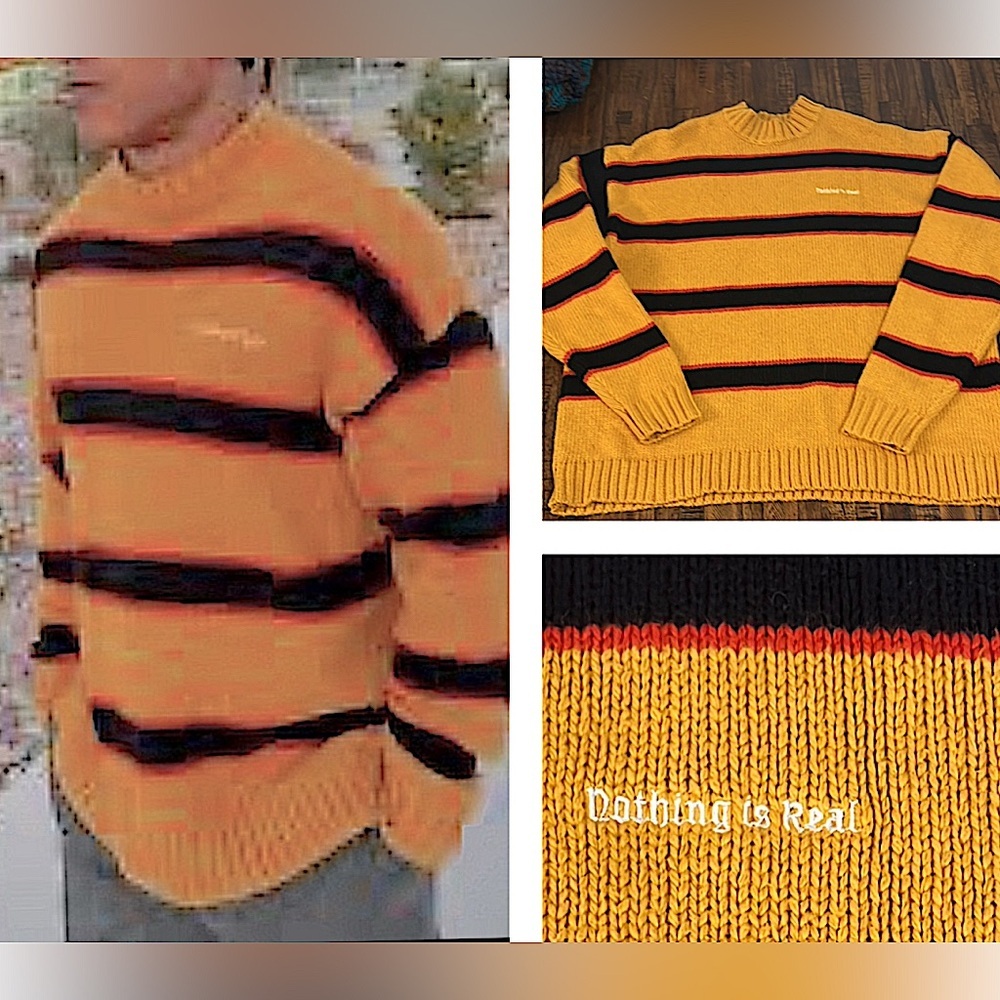 Pacsun Striped Knit Sweater Black, Red, Yellow new with tag XL  Nothing is Real - Picture 5 of 15